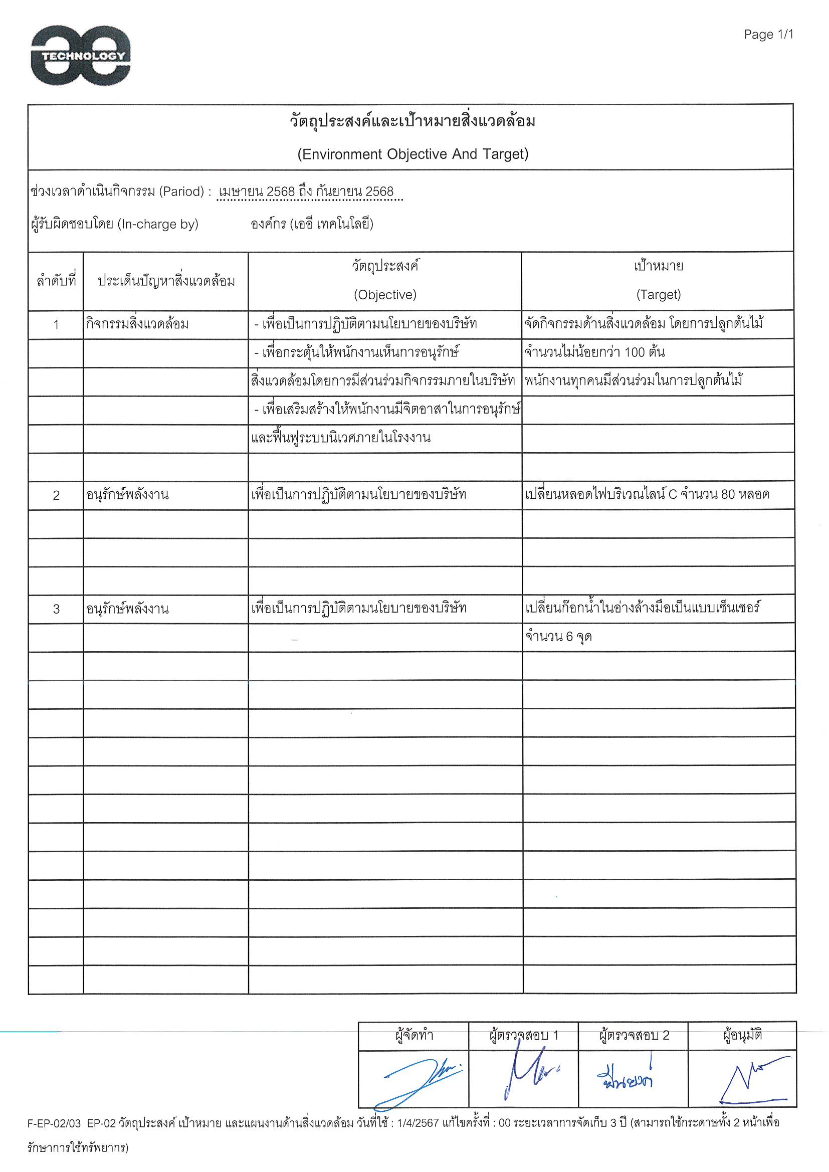 Environmental Objective and Target